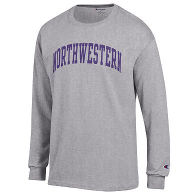 Men's Champion Heather Gray Northwestern Wildcats Basic Arch Long Sleeve T-Shirt