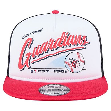 Men's New Era White/Red Cleveland Guardians Retro Script Trucker 9FIFTY Snapback Hat
