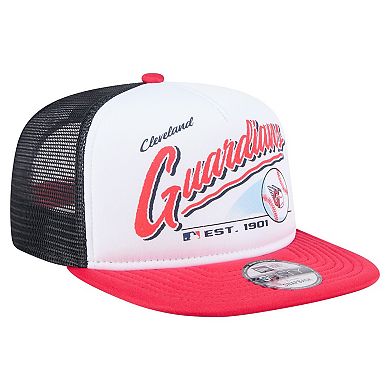 Men's New Era White/Red Cleveland Guardians Retro Script Trucker 9FIFTY Snapback Hat