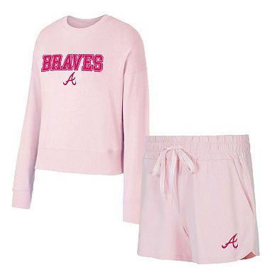 Women's Concepts Sport Pink Atlanta Braves Elevation Tri-Blend Long Sleeve Top & Shorts Set