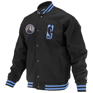 Unisex FISLL Black Minnesota Timberwolves Logoman Shadow Collection Full-Snap Varsity Jacket