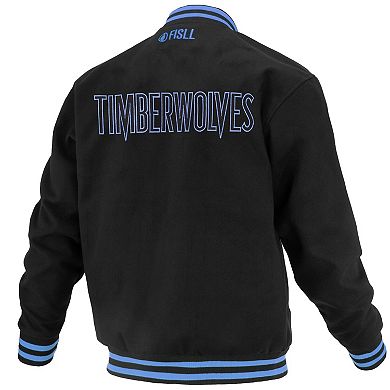 Unisex FISLL Black Minnesota Timberwolves Logoman Shadow Collection Full-Snap Varsity Jacket