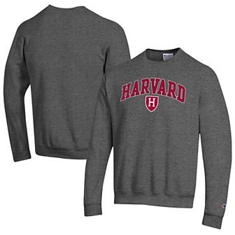 Men's Champion Heather Gray Harvard Crimson Arch Over Logo Pullover Sweatshirt