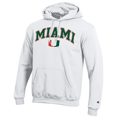 Men's Champion White Miami Hurricanes Arch Over Logo Pullover Hoodie