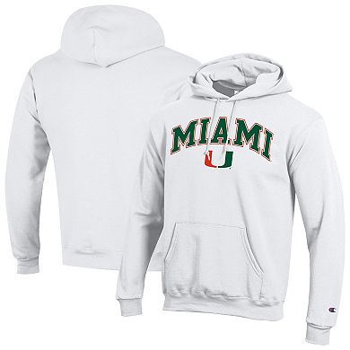 Men's Champion White Miami Hurricanes Arch Over Logo Pullover Hoodie