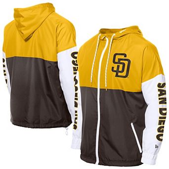 Men's New Era Brown/Gold San Diego Padres Color Block Full-Zip Hoodie Windbreaker