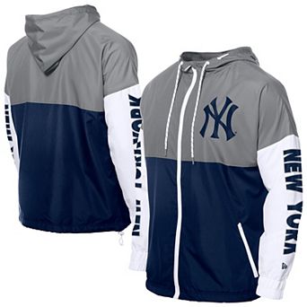 Men's New Era Navy/Gray New York Yankees Color Block Full-Zip Hoodie Windbreaker