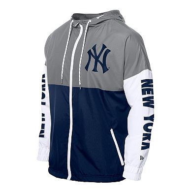 Men's New Era Navy/Gray New York Yankees Color Block Full-Zip Hoodie Windbreaker