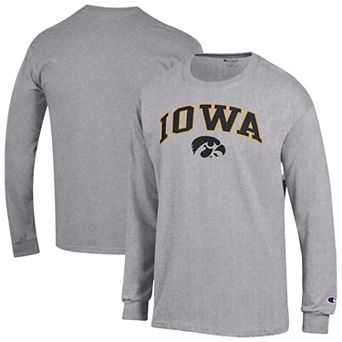 Men's Champion Heather Gray Iowa Hawkeyes Arch Over Logo Long Sleeve T-Shirt