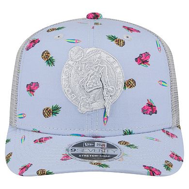 Men's New Era Light Blue/Gray Boston Celtics Adventure Aloha Pattern 9SEVENTY Stretch-Snap Hat