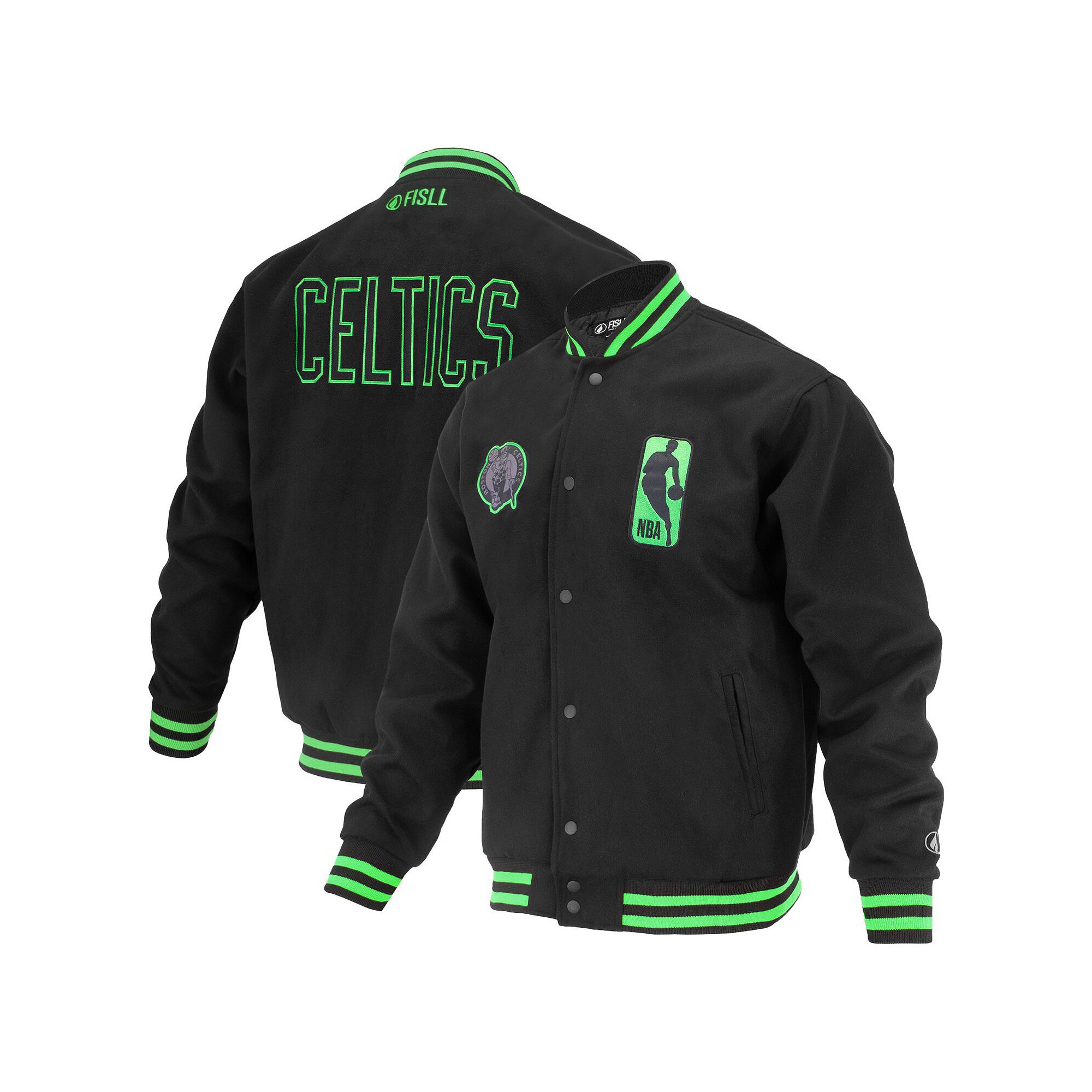 Unisex FISLL Black Boston Celtics Logoman Shadow Collection Full-Snap Varsi