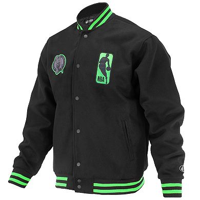 Unisex FISLL Black Boston Celtics Logoman Shadow Collection Full-Snap Varsity Jacket