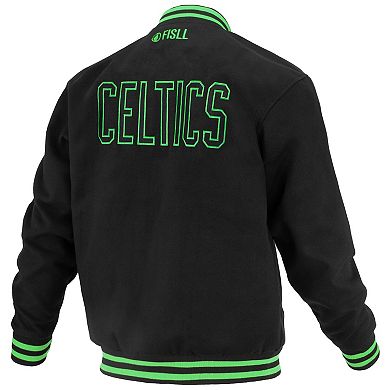Unisex FISLL Black Boston Celtics Logoman Shadow Collection Full-Snap Varsity Jacket