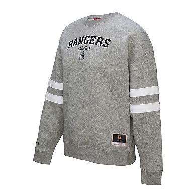 Women's Mitchell & Ness Heather Gray New York Rangers Logo Lightweight Pullover Sweatshirt