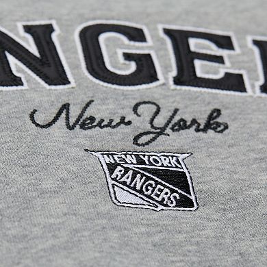Women's Mitchell & Ness Heather Gray New York Rangers Logo Lightweight Pullover Sweatshirt