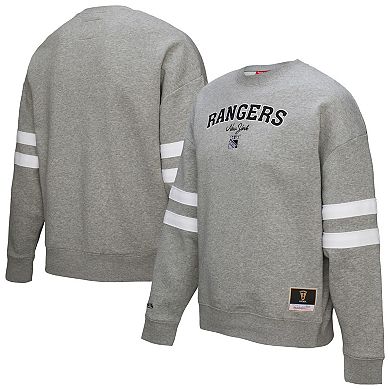 Women's Mitchell & Ness Heather Gray New York Rangers Logo Lightweight Pullover Sweatshirt