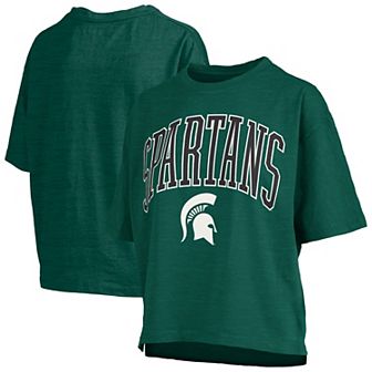Women's Pressbox Green Michigan State Spartans Nelson Arch Over Logo Waist Length Oversized Slub T-Shirt