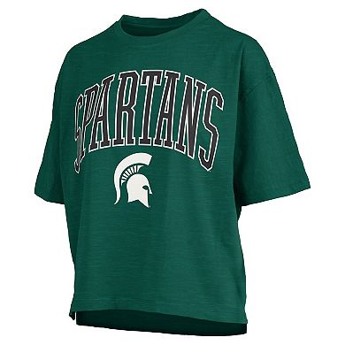 Women's Pressbox Green Michigan State Spartans Nelson Arch Over Logo Waist Length Oversized Slub T-Shirt