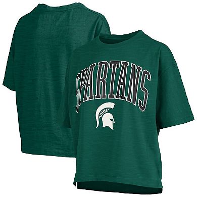 Women's Pressbox Green Michigan State Spartans Nelson Arch Over Logo Waist Length Oversized Slub T-Shirt
