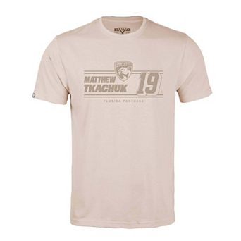 Men's Levelwear Matthew Tkachuk Khaki Florida Panthers Richmond Mileage Name & Number T-Shirt