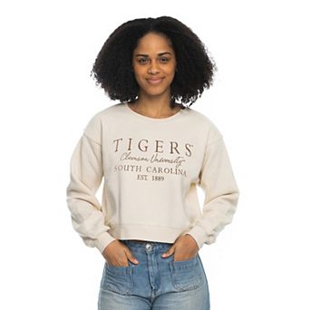 Women's ZooZatz Tan Clemson Tigers Cropped Crewneck Sweatshirt