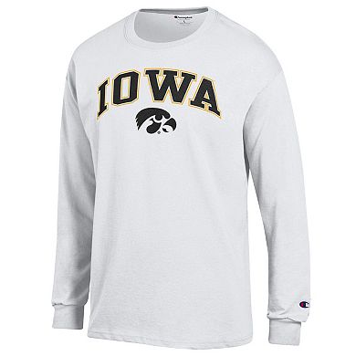 Men's Champion White Iowa Hawkeyes Arch Over Logo Long Sleeve T-Shirt