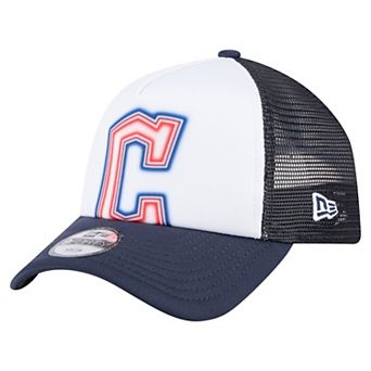 Toddler New Era White/Navy Cleveland Guardians Painted A-Frame 9FORTY Trucker Adjustable Hat