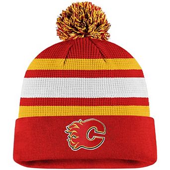 Men's Fanatics Red/Yellow Calgary Flames Authentic Pro Cuffed Pom Knit Hat