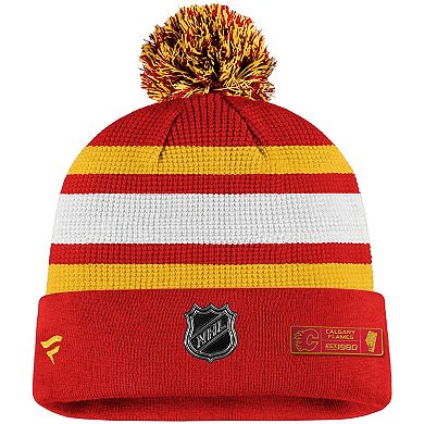 Men's Fanatics Red/Yellow Calgary Flames Authentic Pro Cuffed Pom Knit Hat