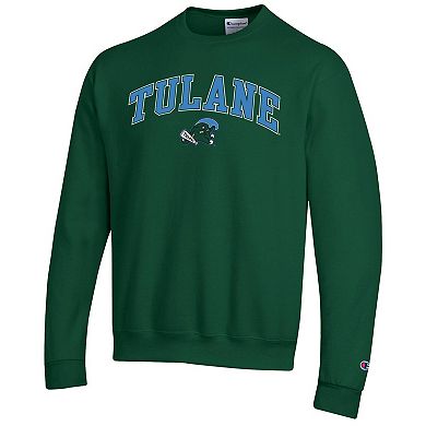 Men's Champion Green Tulane Green Wave Arch Over Logo Pullover Sweatshirt
