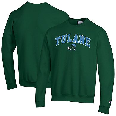 Men's Champion Green Tulane Green Wave Arch Over Logo Pullover Sweatshirt