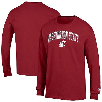 Men's Champion Crimson Washington State Cougars Arch Over Logo Long Sleeve T-Shirt