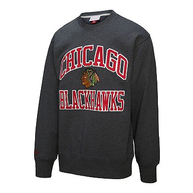Men's Mitchell & Ness Heather Charcoal Chicago Blackhawks Playoff Win Fleece Pullover Sweatshirt