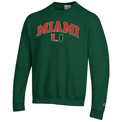 Men's Champion Green Miami Hurricanes Arch Over Logo Pullover Sweatshirt