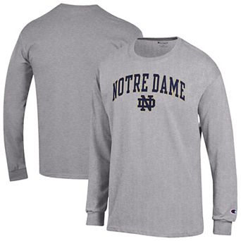 Men's Champion Heather Gray Notre Dame Fighting Irish Arch Over Logo Long Sleeve T-Shirt