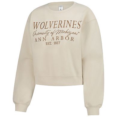 Women's ZooZatz Sand Michigan Wolverines Cropped Crewneck Sweatshirt