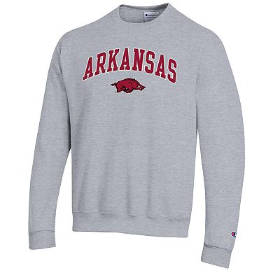 Men's Champion Heather Gray Arkansas Razorbacks Arch Over Logo Pullover Sweatshirt