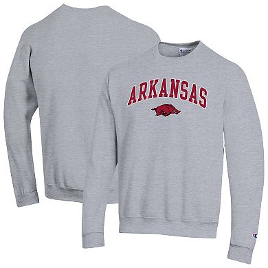 Men's Champion Heather Gray Arkansas Razorbacks Arch Over Logo Pullover Sweatshirt