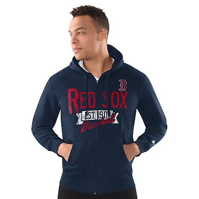 Men's Starter Navy Boston Red Sox Distressed Full-Zip Hooded Jacket
