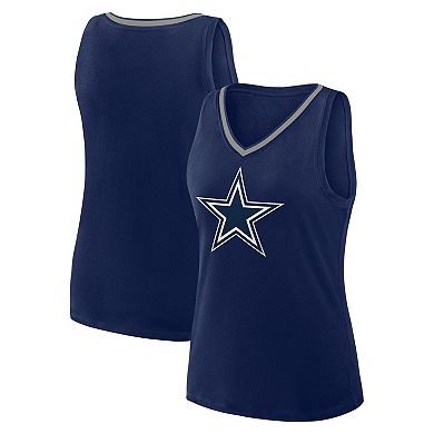 Women's Navy Dallas Cowboys Plus Size Stellar Win V-Neck Tank Top