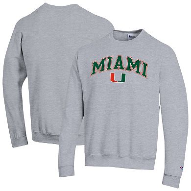 Men's Champion Heather Gray Miami Hurricanes Arch Over Logo Pullover Sweatshirt