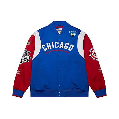 Men's Mitchell & Ness Royal/Red Chicago Cubs Cooperstown Collection Team Origins Satin Full-Snap Jacket