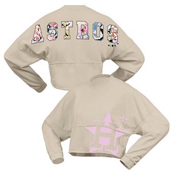 Women's Fanatics Cream Houston Astros Floral Preppy Cropped Long Sleeve T-Shirt