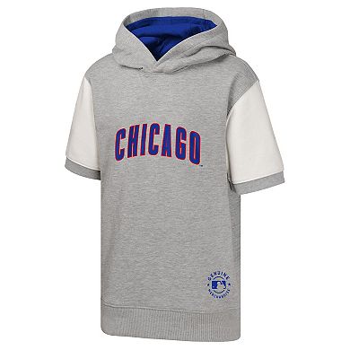 Youth Heather Gray Chicago Cubs Line Up Short Sleeve Pullover Hoodie