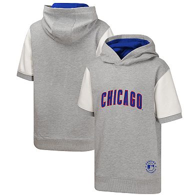 Youth Heather Gray Chicago Cubs Line Up Short Sleeve Pullover Hoodie