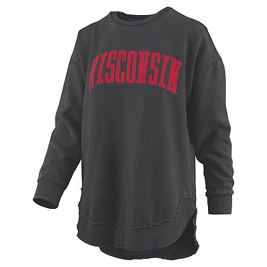 Women's Pressbox Black Wisconsin Badgers Melange Poncho Vintage Fleece Long Sleeve Pullover Sweatshirt