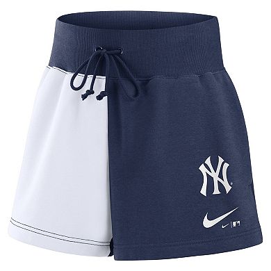 Women's Nike Navy/White New York Yankees Color-Block Phoenix Fleece Lounge Shorts
