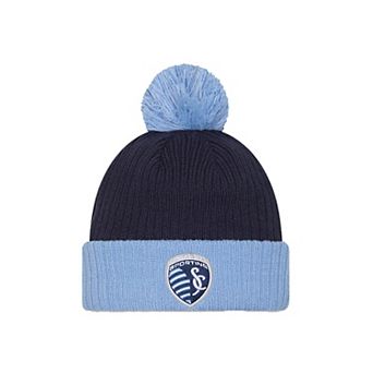 Men's New Era Light Blue Sporting Kansas City 2025 Jersey Hook Cuffed Knit Hat with Pom