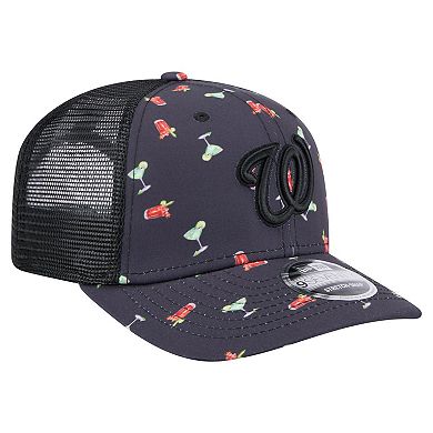 Men's New Era Black Washington Nationals Adventure Drinks Pattern 9SEVENTY Stretch-Snap Hat