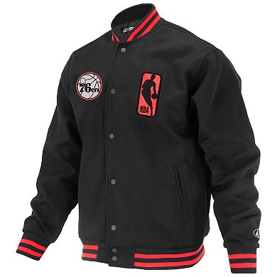 Unisex FISLL Black Philadelphia 76ers Logoman Shadow Collection Full-Snap Varsity Jacket